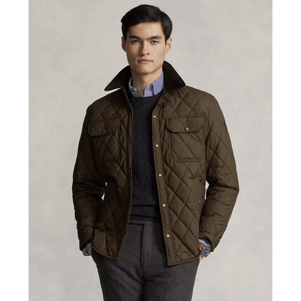 Polo Ralph Lauren Mens Quilted Barn Jacket Olive Green Corduroy Collar L Beaton
